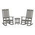 Polywood Polywood Slate Grey Nautical 3Piece Porch Rocking Chair Set with Round 18" Side Table