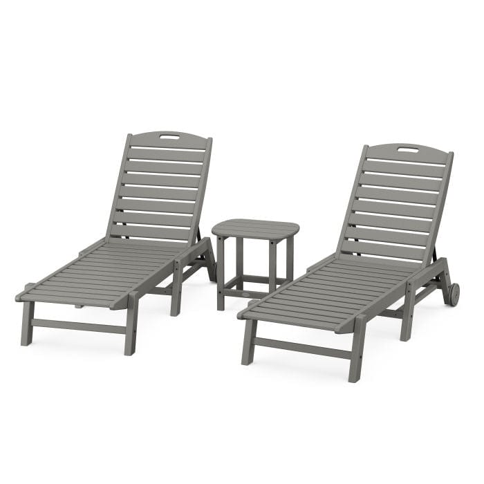 Polywood Polywood Slate Grey Polywood Nautical 3-Piece Wheeled Chaise Set with South Beach 18&quot; Side Table