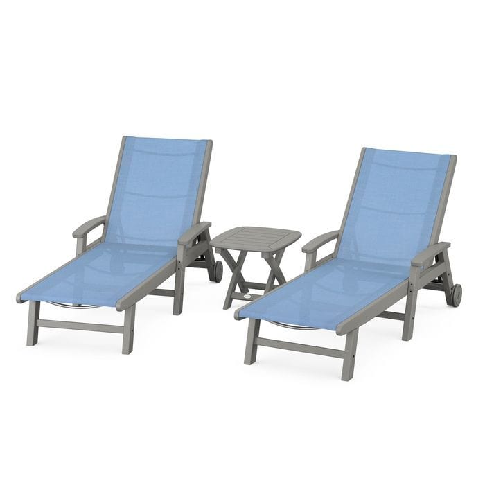 Polywood Polywood Slate Grey / Poolside Polywood Coastal 3-Piece Wheeled Chaise Set with Nautical Side Table