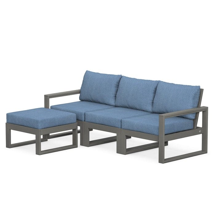 Polywood Polywood Slate Grey / Sky Blue Polywood EDGE 4-Piece Modular Deep Seating Set with Ottoman