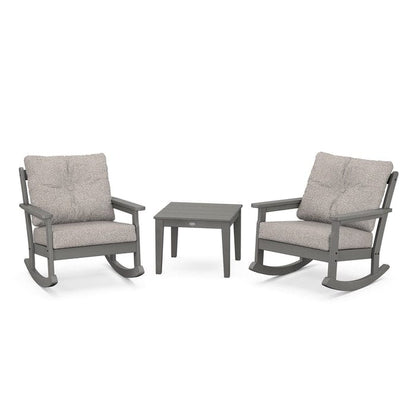 Polywood Polywood Slate Grey / Weathered Tweed Polywood Vineyard 3-Piece Deep Seating Rocking Chair Set