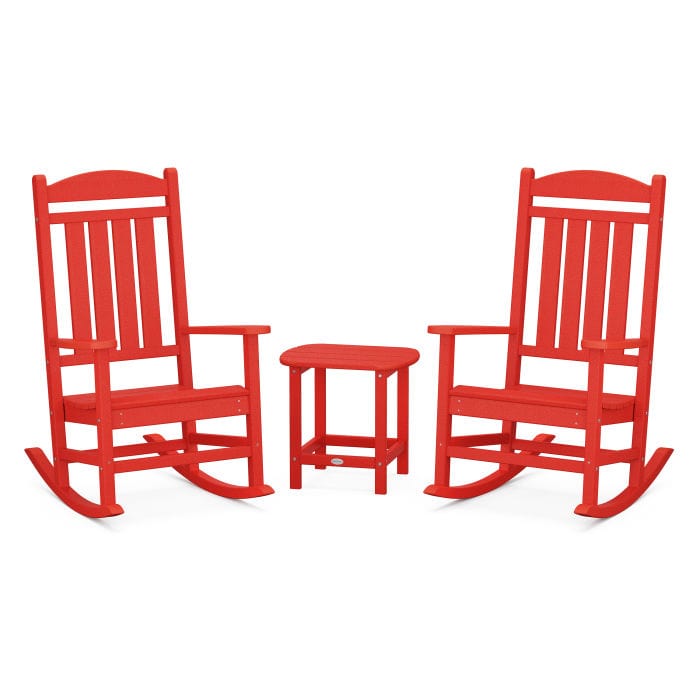 Polywood Polywood Sunset Red Polywood Presidential 3-Piece Rocking Chair Set with South Beach 18&quot; Side Table