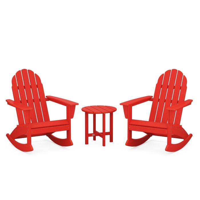 Polywood Polywood Sunset Red Polywood Vineyard 3-Piece Adirondack Rocking Chair Set with 18&quot; Round Table