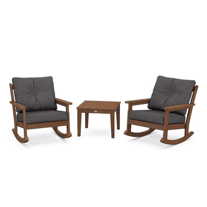 Polywood Polywood Teak / Ash Charcoal Polywood Vineyard 3-Piece Deep Seating Rocking Chair Set