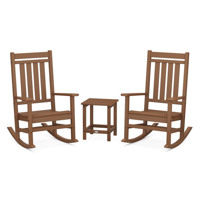 Polywood Polywood Teak Estate 3-Piece Rocking Chair Set with Long Island 18&quot; Side Table