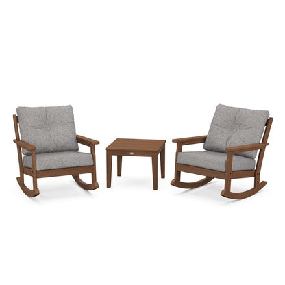 Polywood Polywood Teak / Grey Mist Polywood Vineyard 3-Piece Deep Seating Rocking Chair Set