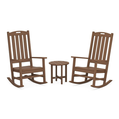 Polywood Polywood Teak Nautical 3Piece Porch Rocking Chair Set with Round 18&quot; Side Table