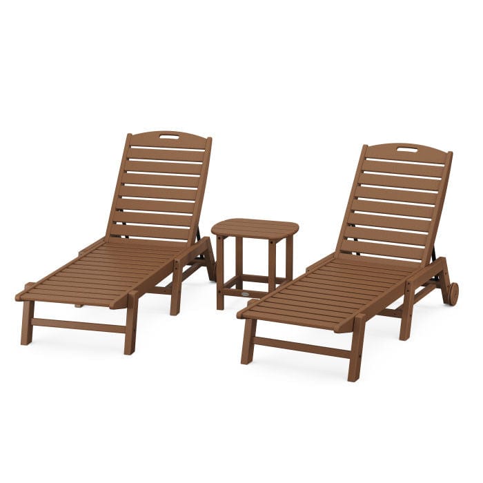 Polywood Polywood Teak Polywood Nautical 3-Piece Wheeled Chaise Set with South Beach 18&quot; Side Table