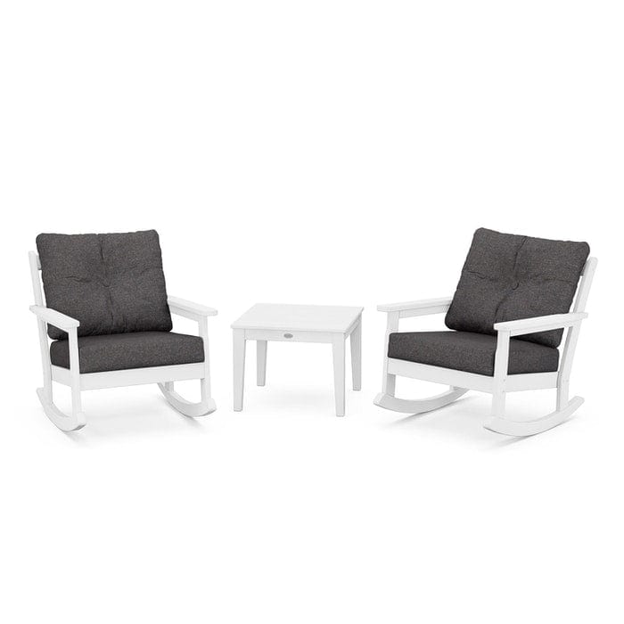 Polywood Polywood White / Ash Charcoal Polywood Vineyard 3-Piece Deep Seating Rocking Chair Set
