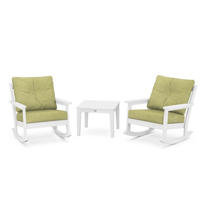 Polywood Polywood White / Chartreuse Boucle Polywood Vineyard 3-Piece Deep Seating Rocking Chair Set