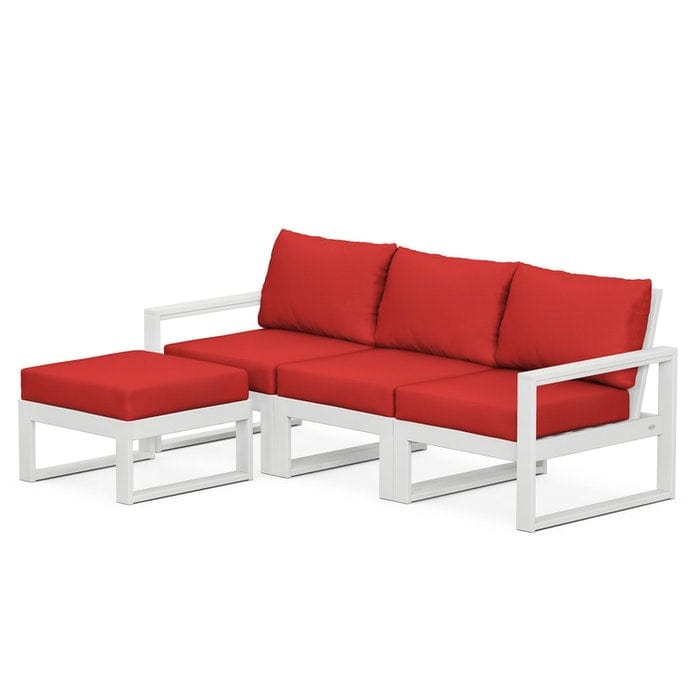 Polywood Polywood White / Crimson Linen Polywood EDGE 4-Piece Modular Deep Seating Set with Ottoman