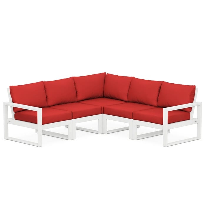 Polywood Polywood White / Crimson Linen Polywood EDGE 5-Piece Modular Deep Seating Set