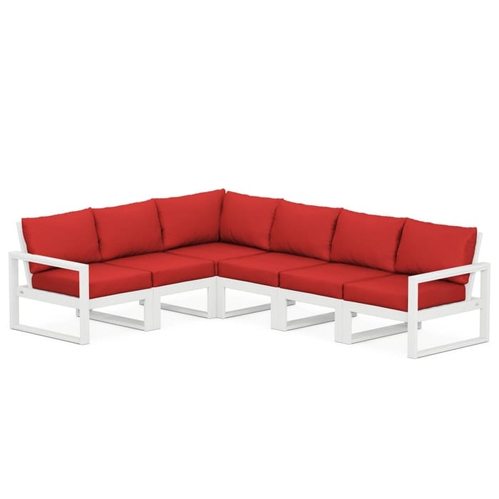 Polywood Polywood White / Crimson Linen Polywood EDGE 6-Piece Modular Deep Seating Set