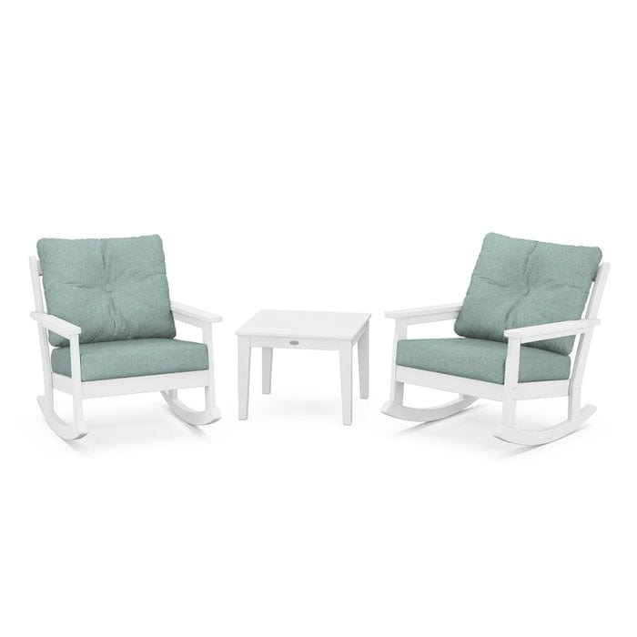 Polywood Polywood White / Glacier Spa Polywood Vineyard 3-Piece Deep Seating Rocking Chair Set