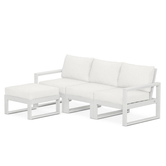 Polywood Polywood White / Natural Linen Polywood EDGE 4-Piece Modular Deep Seating Set with Ottoman
