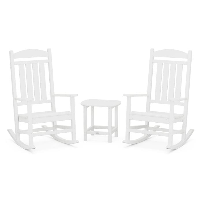 Polywood Polywood White Polywood Presidential 3-Piece Rocking Chair Set with South Beach 18&quot; Side Table