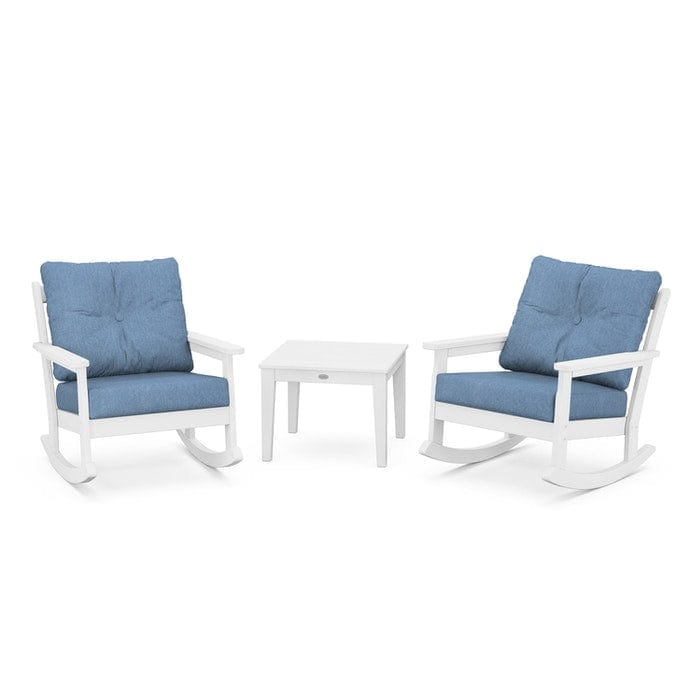 Polywood Polywood White / Sky Blue Polywood Vineyard 3-Piece Deep Seating Rocking Chair Set