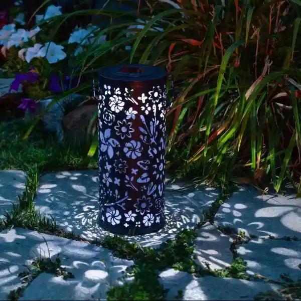 Solar Outdoor Lanterns Solar Lanterns Midnight Blue Bloom Punched Metal 12&quot; Solar Lantern